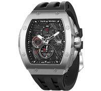 TSAR BOMBA Reloj de Lujo para Hombre Caja con Forma de Barril, Resistente al Agua hasta 50 Metros, Pantalla analógica, Calendario, indicador de Fecha, Reloj de Vestir para Hombre,8211QII-Silverblack