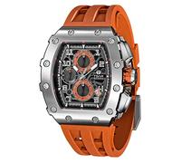 TSAR BOMBA Reloj para Hombre Caja Impermeable Cristal de Zafiro Correa de Silicona Naranja Puede Mostrar la Fecha Reloj de Cuarzo de Lujo para Hombre Regalo del día de San Valentín