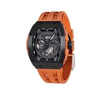 TSAR BOMBA Relojes automáticos para hombre, reloj de esqueleto mecánico, relojes analógicos impermeables de 50 m, correas de reloj fluororubber de moda de lujo, fáciles de quitar, reserva de energía, regalos únicos para hombres, Negro Naranja