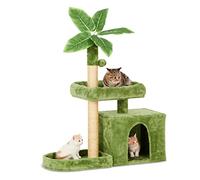 TSCOMON Torre para gatos de interior de 31.5 pulgadas con hojas verdes, condominio de felpa acogedora con bola colgante y diseño en forma de hoja, muebles para gatos, casa para mascotas con postes