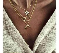 TseanYi - Collar bohemio en capas con cadena dorada con colgante de mapa de luna y círculo dorado, gargantilla de karma eterno, collar de clavícula para mujeres y niñas (dorado)