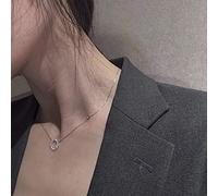 TseanYi - Collar con colgante de círculo brillante de plata con circonita cúbica y anillo de karma, gargantilla minimalista, collar vintage para mujeres y niñas, Metal Plata Zirconia cúbica, Circonia