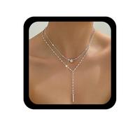 TseenYi Bohemia Capas Y Lariat Collar De Plata Cz Lágrima Collar De Gargantilla Brillante Barra Larga Y Collares De Gota De Cristal Ajustable Waterdrop Collares De Cadena De Joyería Para Las Mujeres