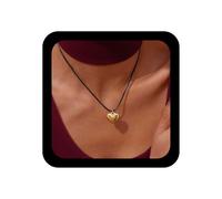 TseenYi Bohemia Collar De Cuero Colgante De Corazón De Oro De Amor Collar De Gargantilla Negro De Cera Corta Collares De Cuerda De Gamuza Ajustable Collar De Joyas Para Las Mujeres
