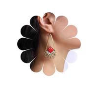 TseenYi Boho Vintage Pendientes Colgantes Onix Rojo Pendientes Colgantes Oro Filigrana Geométrica Pendientes Colgantes Cristal Rojo Piedra Preciosa Pendientes Colgantes Cuadrado Rubí Joyas