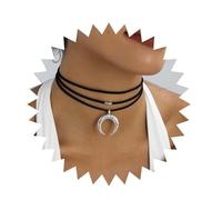 TseenYi Capas De Terciopelo Collar De Gargantilla Gótica Luna Colgante Collar De Plata Creciente Collares De Cinta De Múltiples Capas De Media Luna De Terciopelo Collares De Cuello Encanto De La