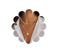 TseenYi Collar bohemio con colgante de moneda en capas, gargantilla de lentejuelas de disco dorado, collar de cadena de eslabones en capas, collares bohemios de disco circular, joyería de cadena para