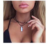 TseenYi Collar Boho con colgante de piedra de luna hexagonal negro, collares de ante en capas, gargantilla corta de cadena negra gótica, joyería para mujeres y niñas