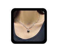 TseenYi Collar Cristal Negro Corazón Amor Colgante Plata Cz Estrellas Brillo Cadena Gema Punk Capas Joyería Para Mujeres Y Niñas Regalos