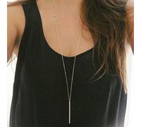 TseenYi Collar de Barra Larga, Collar de Cadena con Colgante de Karma y círculo de Plata, Collares de Cadena Vintage, joyería para Mujeres y niñas