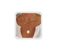 TseenYi Collar de disco de monedas en capas, collar de cadena de lentejuelas de disco dorado, cadena de clip de papel, gargantilla de monedas, collares con colgante de lentejuelas circulares bohemias