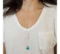 TseenYi Collar de Turquesa en Forma de lágrima Cadena Boho Collares de Barra en Capas Colgante Largo de Plata Collar de Cadena de Cuello Vintage Joyas para Mujeres y niñas