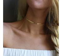 TseenYi Gargantilla de lentejuelas con monedas de disco pequeño, collar de cadena de oro, collar corto bohemio de clavícula, joyería para mujeres y niñas, Metal, Plateado, dorado