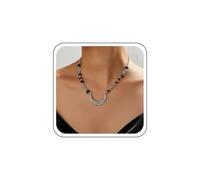 TseenYi Gran Luna Creciente Colgante Collar De Plata De Filigrana Collar De Media Luna De Cuentas De Piedra Natural Negro Collares Vintage Filigrana Flor Enlace Collares Hueco Encanto