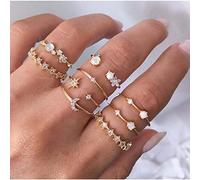 TseenYi - Juego de anillos vintage apilables de nudillos, medio abiertos, de oro, anillos de luna. Anillos de dedo retro midi, accesorios de joyería para mujeres y niñas (oro 2)