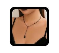 TseenYi Lágrima Y Collar De Gota De Cristal Negro Collar De Agua Negro Cz Piedra Lariat Collares Gargantilla Ajustable Onyx Collares En Forma De Y Cadena Larga Encanto De La Joyería Para Las Mujeres