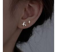 TseenYi Pendientes de Estrella de Plata Diminutos Doble Estrella del Norte Minimalista Regalos para Mujeres y Niñas