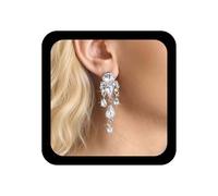 TseenYi Pendientes de gota de lágrima de plata con circonita cúbica vintage, aretes de borla de cristal brillante, aretes colgantes de gota de agua de plata, aretes de araña de boda con diamantes de