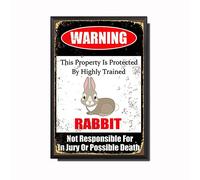 TSEZLOJH Cartel de estaño con diseño de conejito Rebbit This Property is Protected by Highly Trained Rabbit Not Responsible for in Jury Or Possible Death Caution Warning Aviso, 8 x 12 pulgadas, marco