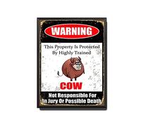 TSEZLOJH Cartel de estaño con diseño de cuernos de toro con texto en inglés "This Property is Protected by Highly Trained Cow Not Responsible for in Jury Or Possible Death Caution Warning Notice" 12 x