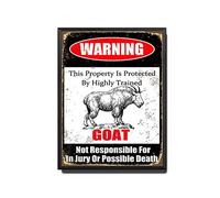 TSEZLOJH Cartel de metal con texto en inglés "He Goat This Property is Protected by Highly Trained Goat Not Responsible for in Jury Or Possible Death Caution Warning Avisotice 30.5 cm x 40.6 cm, marco
