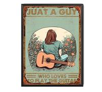 TSEZLOJH Letrero de estaño con texto en inglés "Just A Guy Who Loves To Play The Guitar", letreros vintage retro para pared, bar, hogar, pub, decoración de cocina, decoración de pared, 12 x 16