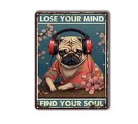 TSEZLOJH Letrero de lata de metal con texto en inglés "DJ Lose Your Mind Find Your Soul Dog Home Bar Signs for Home Gate Garden Bars Restaurants Cafes Office Store Pubs Club Sign Gift 15.2 cm x 20.3