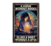 TSEZLOJH Letrero de metal con texto en inglés "A Room Without A Book Is Like A Body Without A Soul Metal Tin Sign Bar Pub Man Cave" Decoración de pared de 30,5 x 20,3 cm, pintura de estaño enmarcada