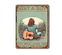 TSEZLOJH Letreros de lata vintage con texto en inglés "Just A Guy Who Loves to Play The Guitar", letreros vintage retro para pared, bar, hogar, pub, decoración de pared para el hogar, café, decoración