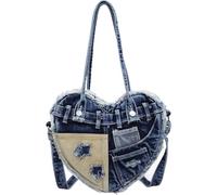 Tsffae Bolso De Hombro Vaquero para Mujer, Bandolera con Forma De Corazón Y Cremallera, Bolso Bandolera Grande Informal De Patchwork, Bolso Vaquero.