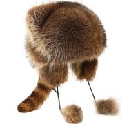 Tsffae Gorro De Peluche con De Mapache De Piel Sintética para Niños, Gorro De Invierno Estilo Ruso con De Mapache, Cálido Y Resistente Viento, Ideal para Esquiar Aire Libre. Divertido