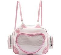 Tsffae Y2k Ita Bag Cat Mochila Pin Display Mochila Correa Ajustable Bolso Bandolera, Bolsillo Transparente Estilo Preppy Mochila para Niñas