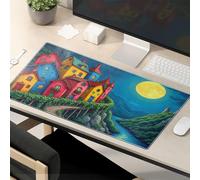 TSGB Alfombrilla de ratón con diseño divertido y mágico de pueblo nocturno junto al río, alfombrilla de mouse grande