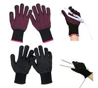 TSHAOUN 2 Pares Guantes Resistentes al Calor, Guante Para Plancha Pelo, Peluquería Guantes Anti-Quemaduras con Nódulos de Silicona para Herramientas de Cabello, Varita de Rizador