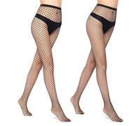 TSHAOUN 2 Pares Medias De Rejilla,Medias de Rejilla para Mujer, Sexy Elástico Medias de Cintura Alta,Calcetines Medias de Red negras Pantimedias de Malla,Medias de Red Calcetines Altos (Negro)