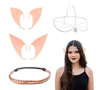 TSHAOUN 2 Pares Orejas de Elfo de Látex Orejas Elf Ears Conjuntos de Orejas con 2 Cadena de Cabeza Diadema,Orejas de Duendes Hadas,Orejas de Hadas Divertidas,Carnaval, Fiesta de Halloween (4 PCS)