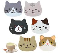 TSHAOUN 6 Piezas Lindo Gato Posavasos de Silicona, Bonitos Antideslizantes Lavable Posavasos de Silicona, Estera de Taza para Bebidas, Vasos, Bar, Regalo para los Amantes de los Gatos