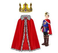 TSHAOUN Capa de Rey para Chicos con 1 Corona, Disfraz de Principe para Fiesta de Cumpleaños, Halloween, Talla Única, 80cm para Niños 90-135cm (Red)