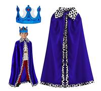 TSHAOUN Capa de Rey para Niños con Corona, Capa de Príncipe Princesa Manto de Terciopelo Real, Disfraz de Reina Rey Medieval para Halloween, Carnaval, Cosplay, Fiesta Temática, 80cm (Blue)
