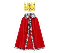 TSHAOUN Capa de Rey y Reina, Túnica Roja Capa de Adulto con Corona Juego de Cosplay Rey Reina para Halloween, Carnaval, Disfraces, Fiestas Temáticas, Hombres y Mujeres, 120cm (Rojo)