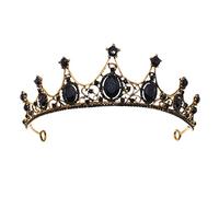 TSHAOUN corona barroca cristal negro redondo reina corona,Corona de tiara de cristal para niñas Diadema de princesa elfo de mujer negra Regalo,cumpleaños,Navidad,Fiesta de Cumpleaños (Negro)