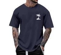Tshirt Homem - Camisetas Graciosas Hombre Playeras Camiseta De Verano para Hombre con Estampado De Árbol Pequeño Blusa De Manga Corta con Cuello Redondo (Navy XL)