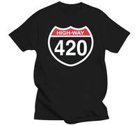 Tshirt Men Black Short Sleeve Cotton Hip Hop T-Shirt Print tee Shirts Men Highway 420 Four Twenty Weed T Shirt Black L