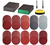 Tshya 100 discos de lija de 7,6 cm con 2 bloques de esponja kit variado para herramientas rotativas de taladro con vástago de 1/4 pulgadas, papel de lija incluye grano 80-3000
