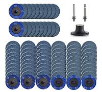 Tshya Disco de bloqueo de rollo, 80 discos de lijado de 2 pulgadas con soporte de disco de 1/4 pulgadas, revestimiento de circonita de grano 36/60/80 para preparación de superficies