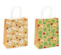 TSI 88013 - Bolsas de regalo (papel de estraza de abejas/flores, 12 unidades, tamaño mediano (alto x ancho x profundidad x 23 x 18 x 10 cm)