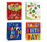 TSI Happy Birthday 83315 - Bolsas de regalo (12 unidades, tamaño grande, 32 x 26 x 13,5 cm), color negro