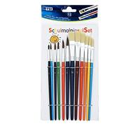 TSI Juego de 12 Pinceles Escolares para el Pelo (tamaño 1, 2, 4, 6, 8 y 10) - Pincel de cerdas (tamaño 4, 6, 8, 10, 12 y 14), Mango Lacado de Color, artículo 49111