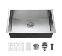 TSIBOMU Fregadero de cocina de 25 pulgadas, cuenco individual de acero inoxidable 304 con rejilla inferior y estante de secado enrollable, fregadero de utilidad hecho a mano de 9 pulgadas de