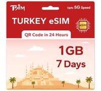 TSIM eSIM prepagada para viajes en Turquía | 07 días 1 GB 5G | Punto de acceso permitido | Código QR eSIM por correo electrónico en 24 horas